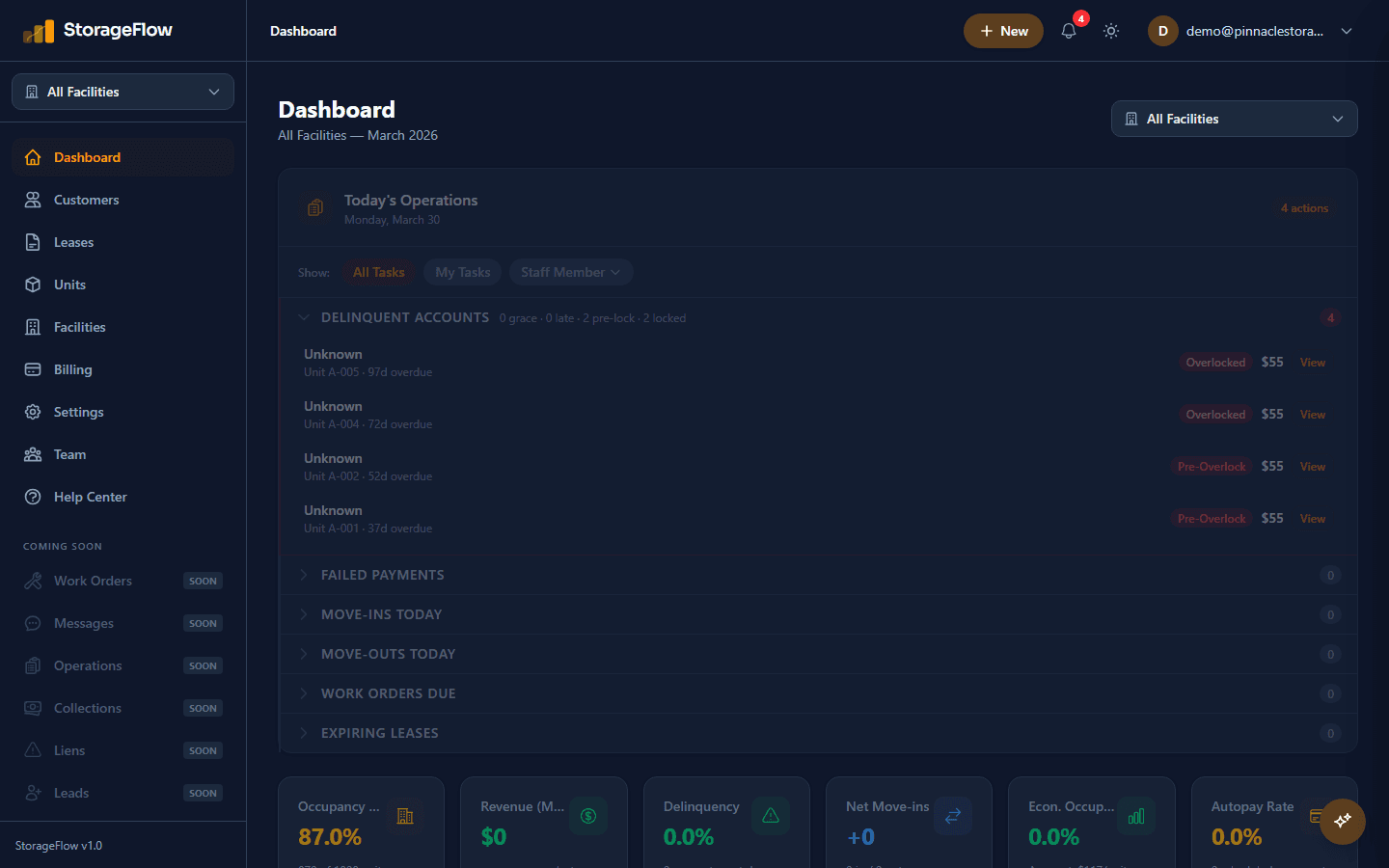 StorageFlow Dashboard (dark mode)